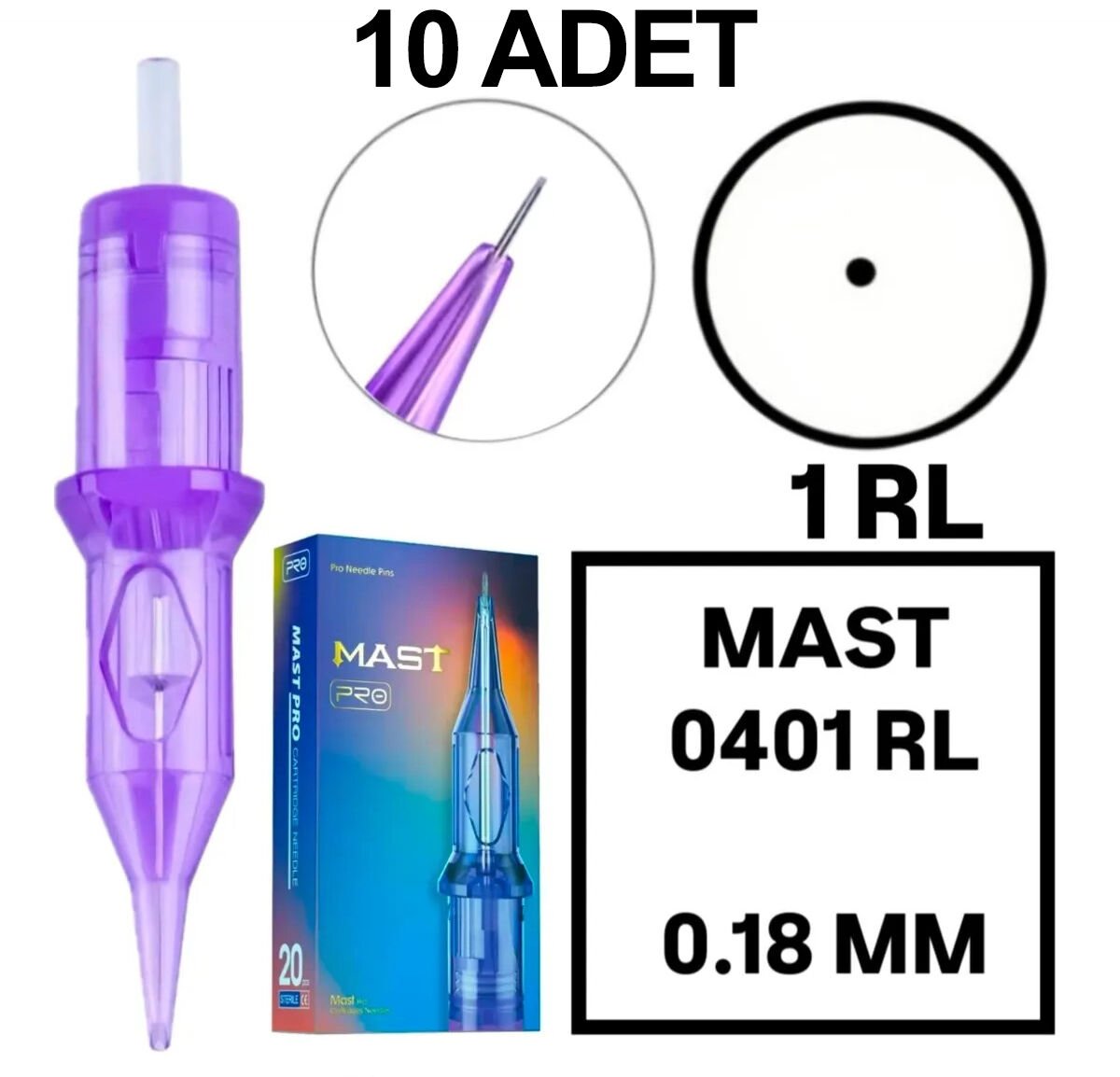 MAST PRO KALICI MAKYAJ VE DÖVME KARTUŞ İĞNE 10 ADET 0401RL 0.18 KALINLIK ROUND LINER