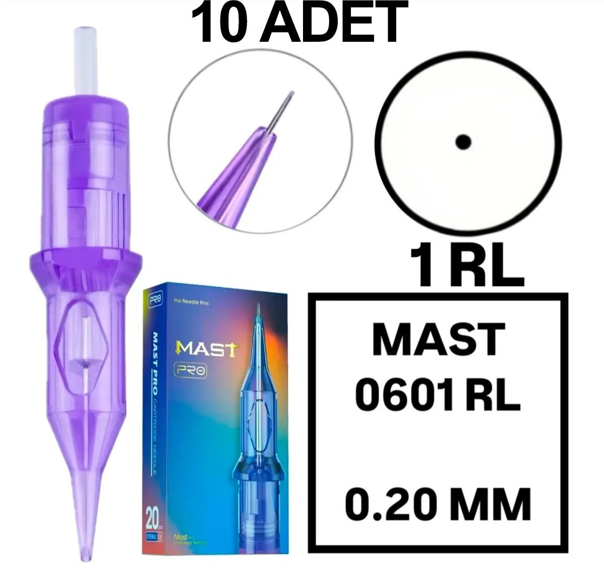 MAST PRO KALICI MAKYAJ VE DÖVME KARTUŞ İĞNE 10 ADET 0601RL 0.20 KALINLIK ROUND LINER