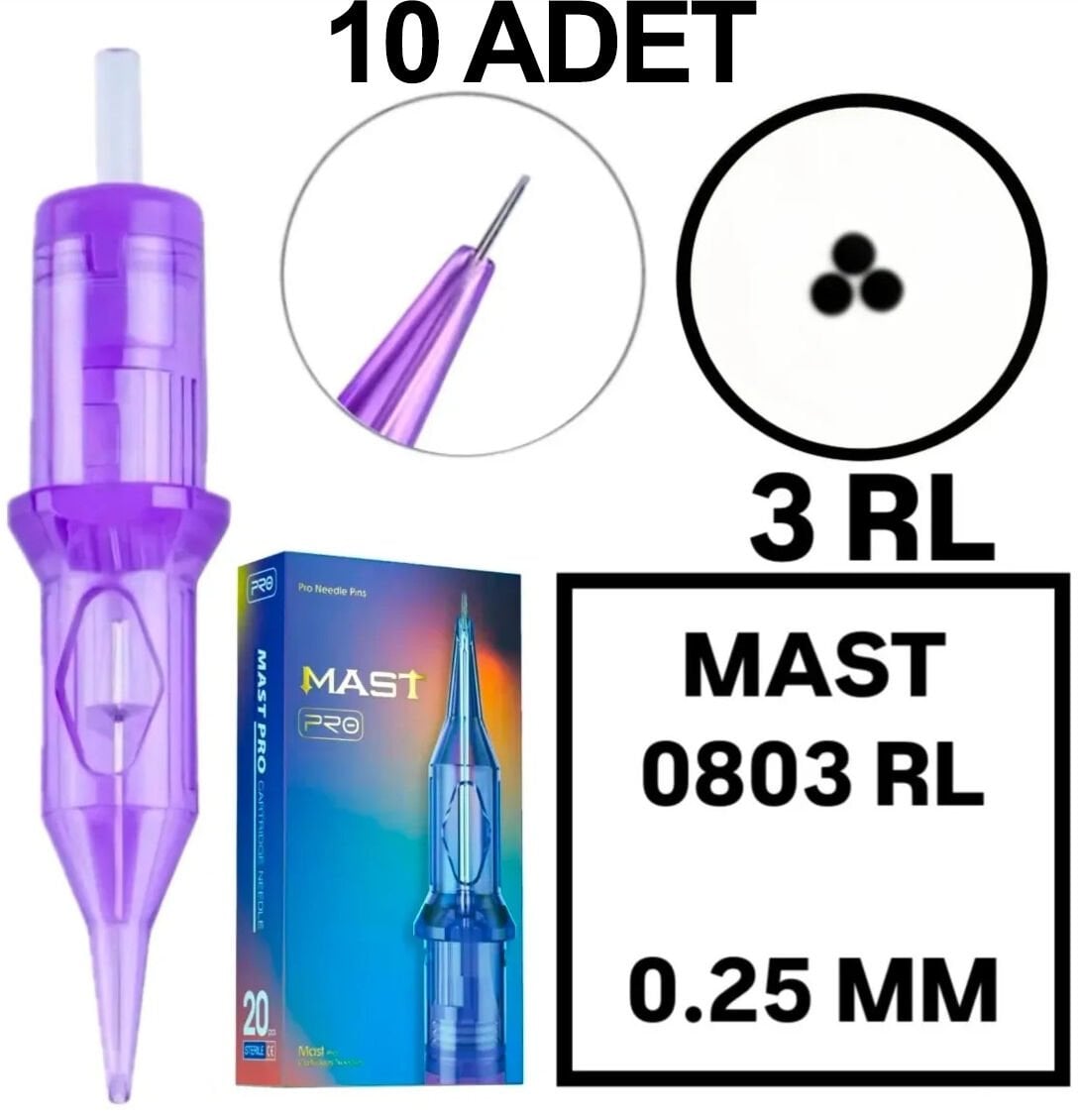 MAST PRO KALICI MAKYAJ VE DÖVME KARTUŞ İĞNE 10 ADET 0803RL 0.25 KALINLIK ROUND LINER
