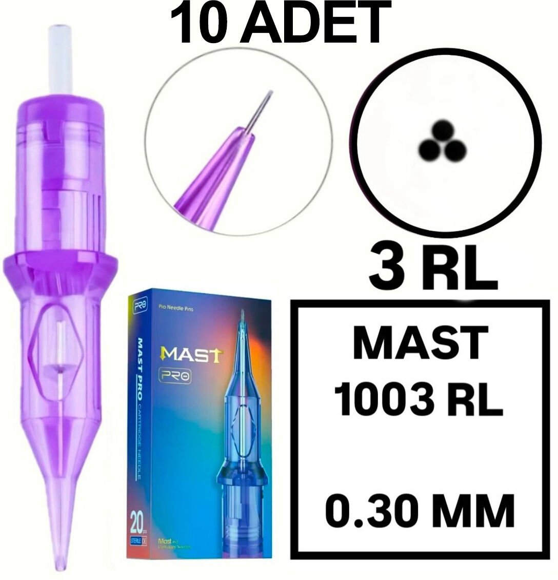 MAST PRO KALICI MAKYAJ VE DÖVME KARTUŞ İĞNE 10 ADET 1003RL 0.30 KALINLIK ROUND LINER