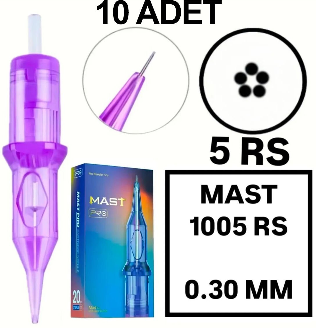 MAST PRO KALICI MAKYAJ VE DÖVME KARTUŞ İĞNE 10 ADET 1005RS 0.30 KALINLIK SHADER GÖLGELEME