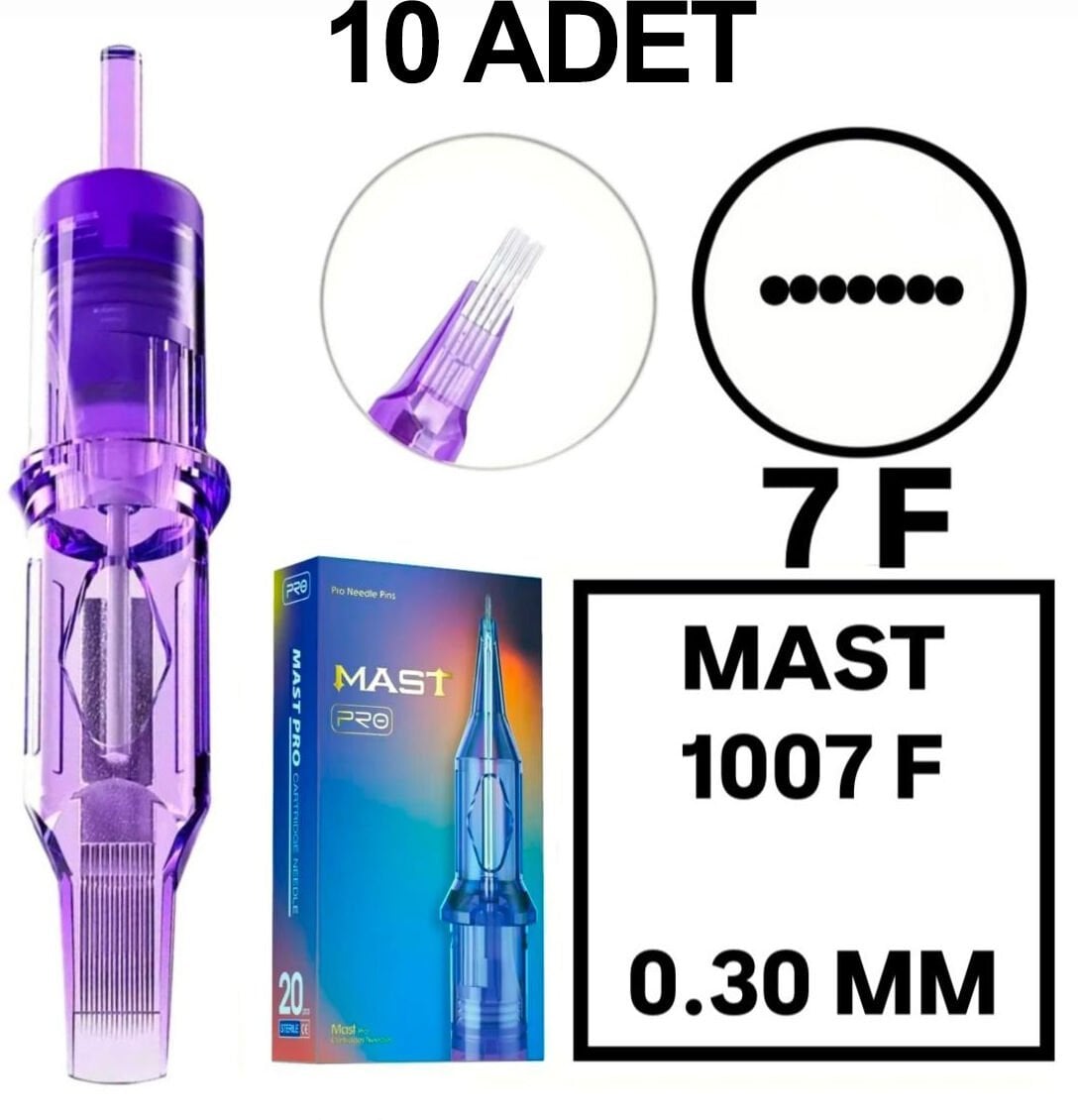 MAST PRO KALICI MAKYAJ VE DÖVME KARTUŞ İĞNE 10 ADET 1007F 0.30 KALINLIK FLAT DÜZ SIRALI