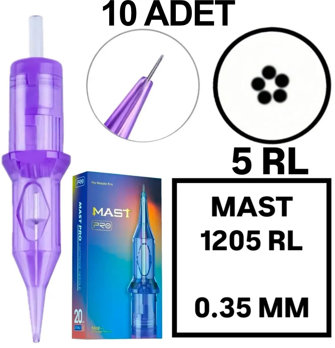 MAST PRO KALICI MAKYAJ VE DÖVME KARTUŞ İĞNE 10 ADET 1205RL 0.35 KALINLIK ROUND LINER