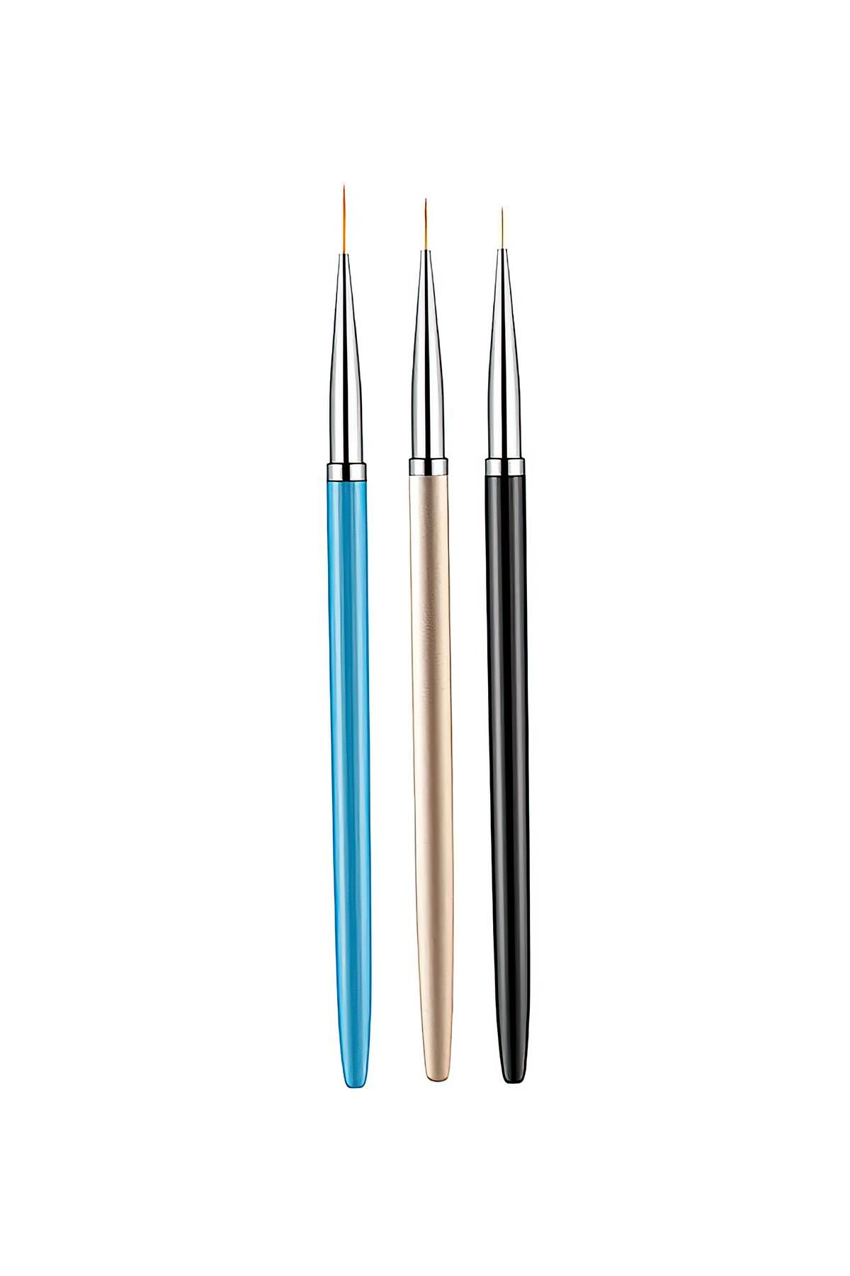 3'lü Nail Art Tırnak Desen Renkli Fırça Seti