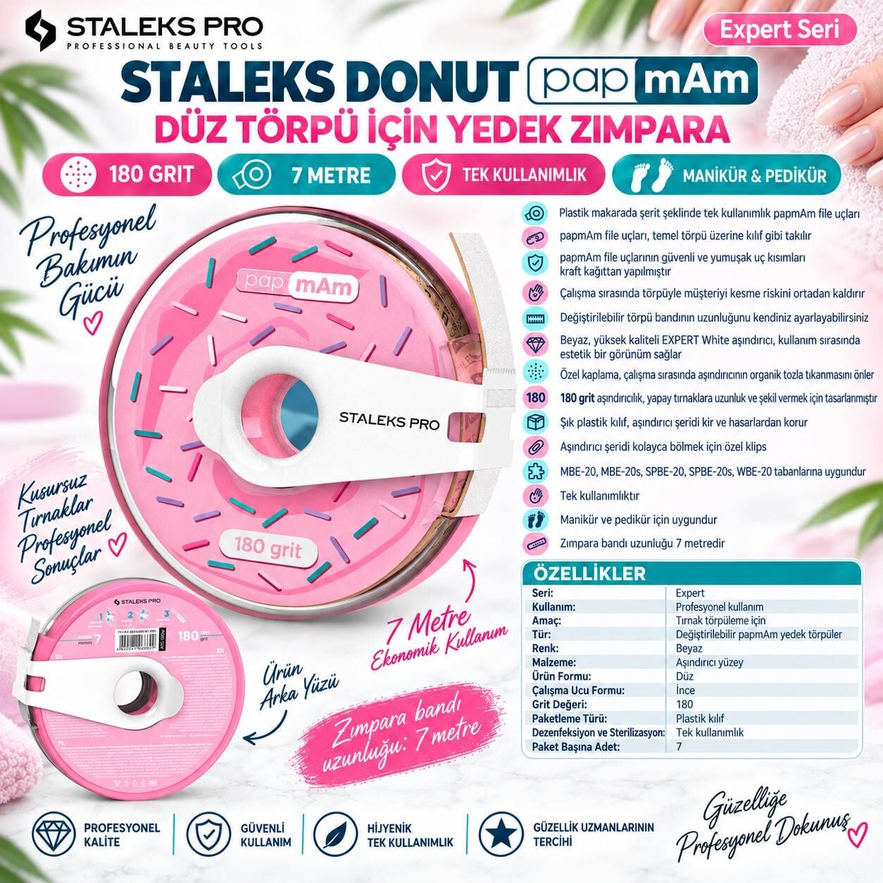 STALEKS EXPERT Donut papmAm Düz Törpüler için Yedek Zımpara 180 Grit