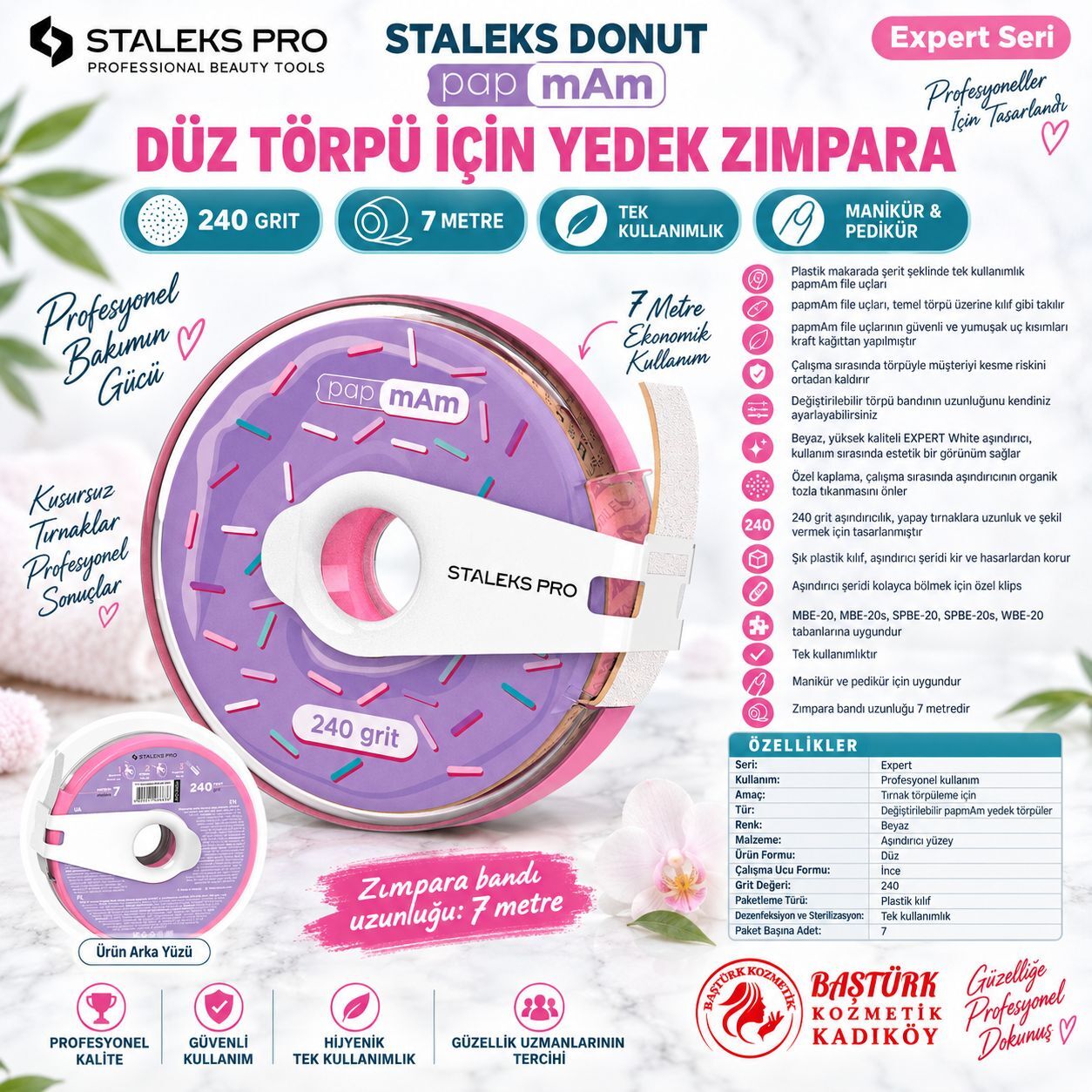 STALEKS EXPERT Donut papmAm Düz Törpüler için Yedek Zımpara 240 Grit