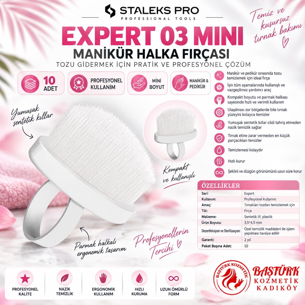 STALEKS EXPERT 03 Mini Tozu Gidermek için Manikür Halka Fırçası (10 adet)