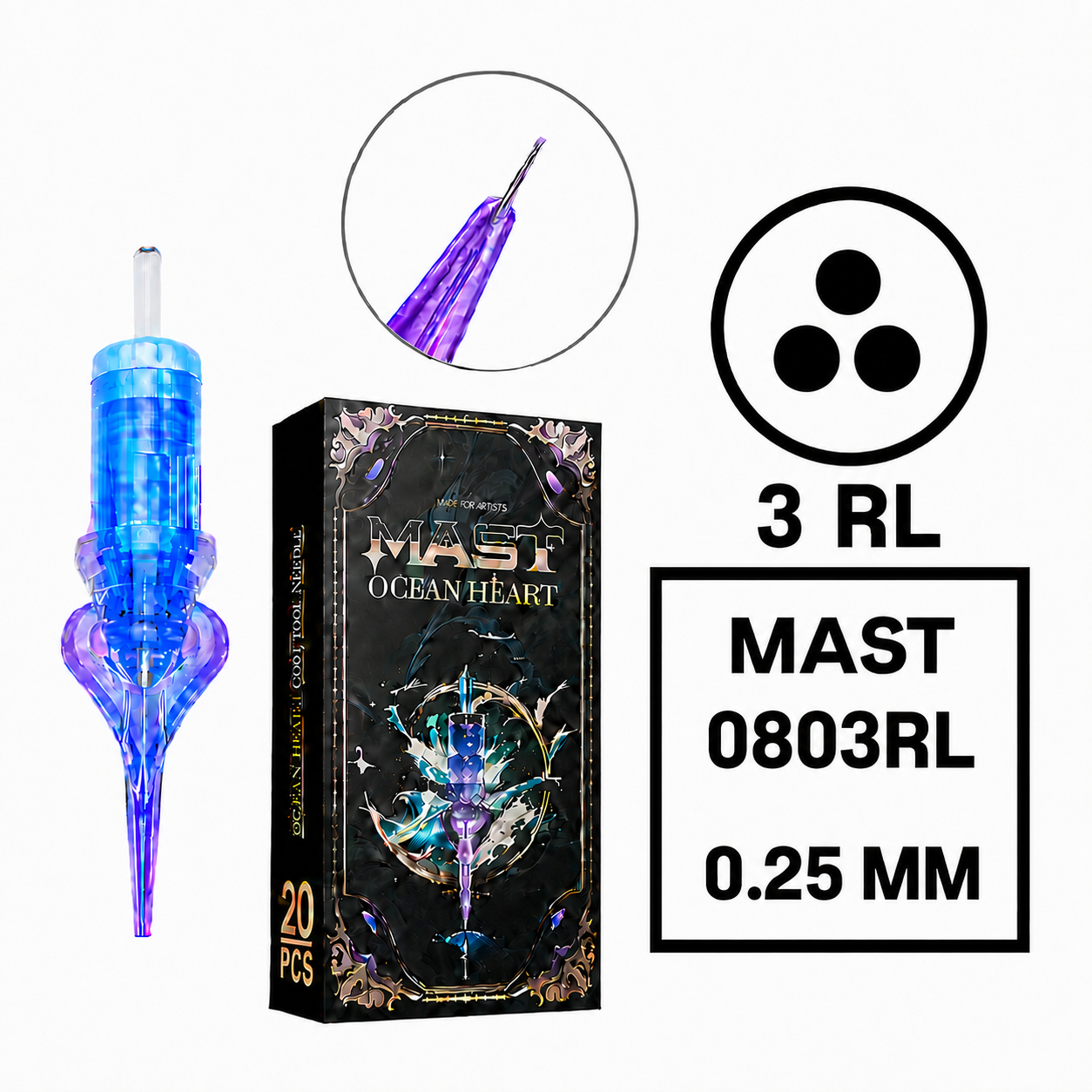 Pro Ocean Hearth Cartridges 1 Kutu 0803 RL - 0.25 mm - Kartuş Dövme ve MAST Kalıcı Makyaj İğnesi