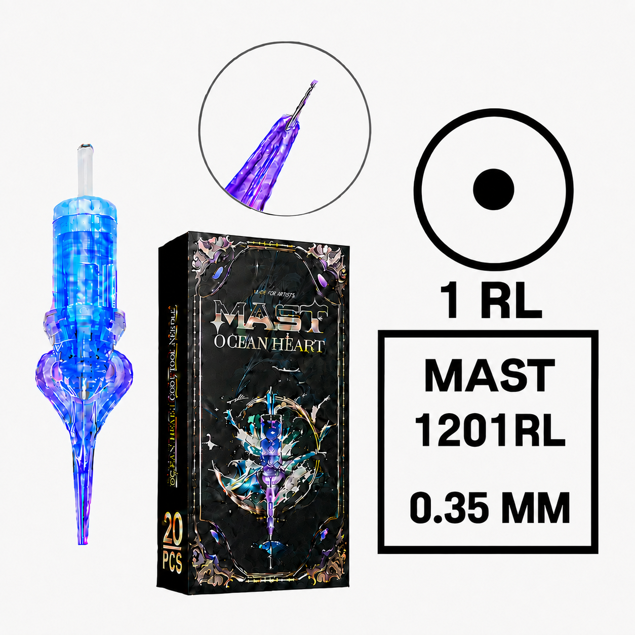 Pro Ocean Hearth Cartridges 1 Kutu 1201 RL - 0.35 mm - Kartuş Dövme ve MAST Kalıcı Makyaj İğnesi