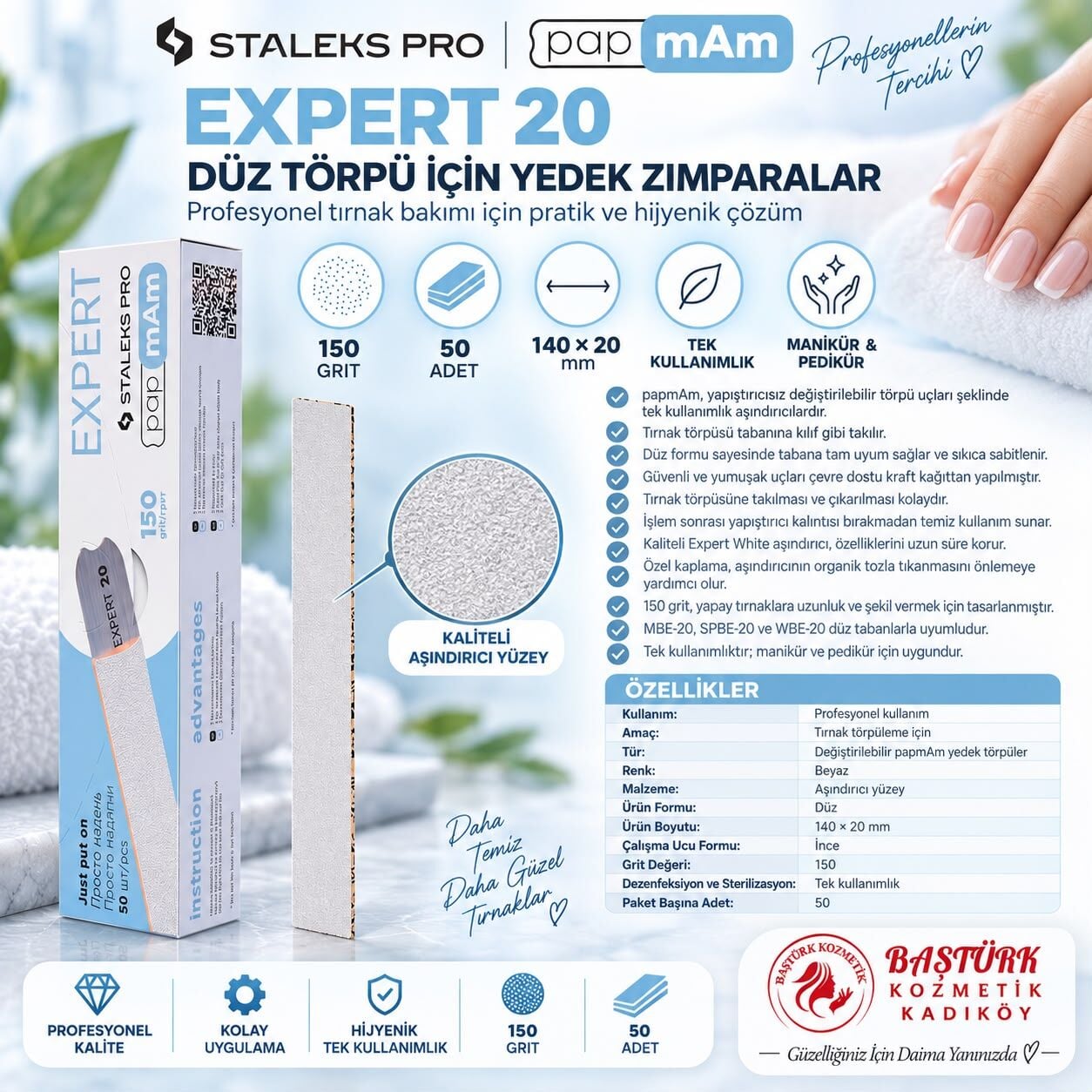 STALEKS EXPERT 20 papmAm Düz Törpü için Yedek Zımparalar 150 Grit (50 adet)
