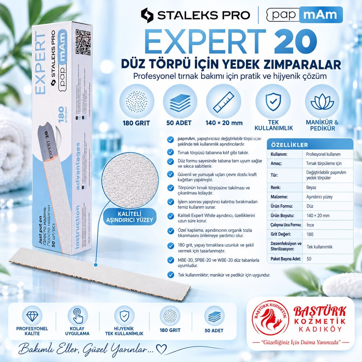 STALEKS EXPERT 20 papmAm Düz Törpü için Yedek Zımpara 180 Grit (50 adet)