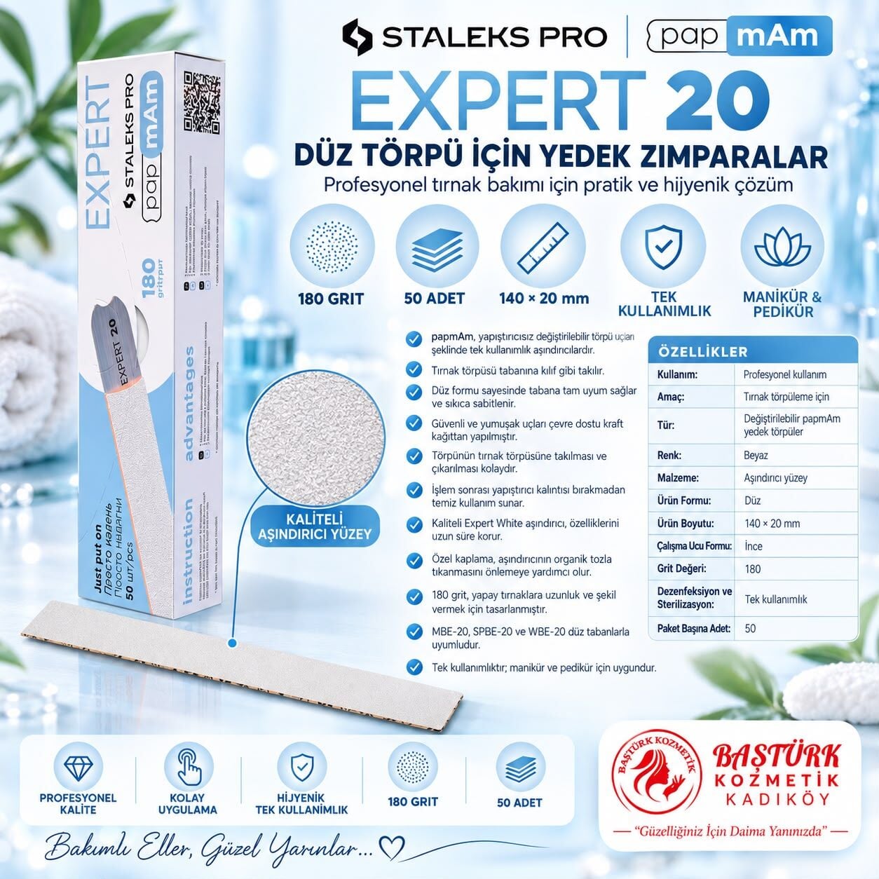 STALEKS EXPERT 20 papmAm Düz Törpü için Yedek Zımpara 180 Grit (50 adet)