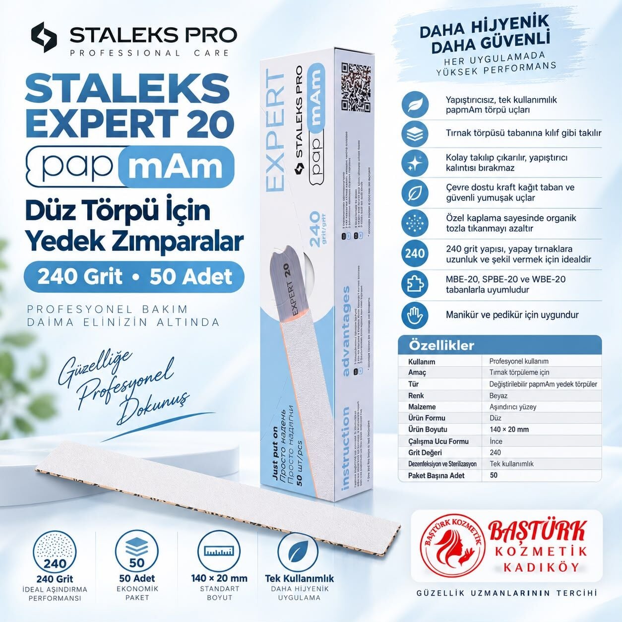 STALEKS EXPERT 20 papmAm Düz Törpü için Yedek Zımpara 240 Grit (50 adet)